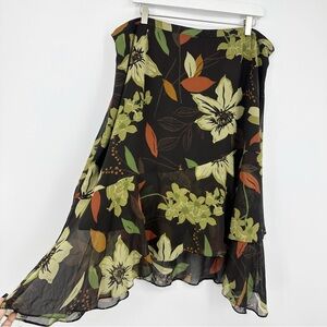 Vintage Y2K Brown Floral Midi Flare Skirt Size 18w Plus Size Whimsical Fairycore